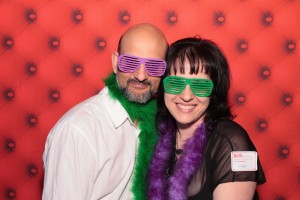 Photo Booth-Rental-Red-Couple-Boas-Glasses-Background-Choise-Props